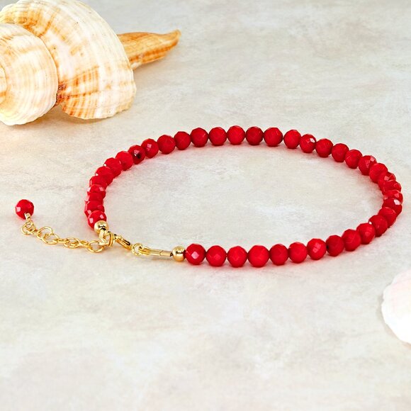 Dainty Red Coral Gemstone Bracelet, 14k Gold Filled, Perfect for Gifting - Picture 5 of 11